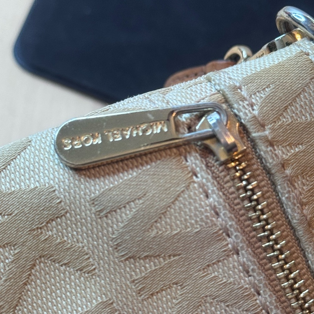 Michael Kors MK Logo Wristlet Shoulder Bag | Beige Tan Canvas - Picture 6 of 11